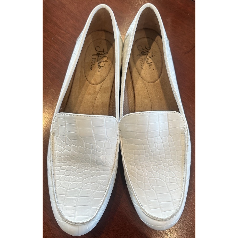 New Life Stride Margot White Embossed‎ Croc Leather Loafers 11M EUC